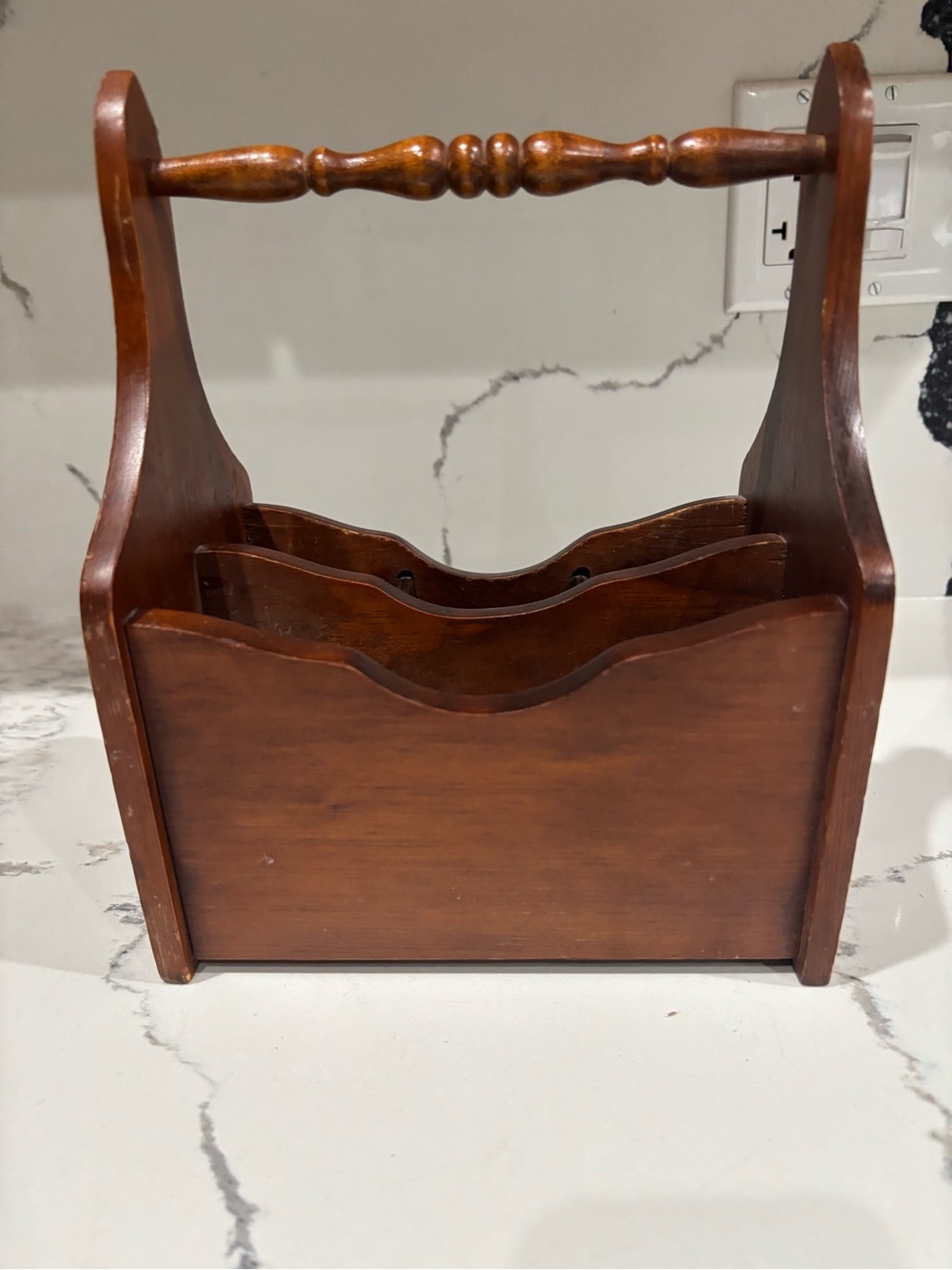 Wooden Utensil & Mail Caddy with Handle - Brown